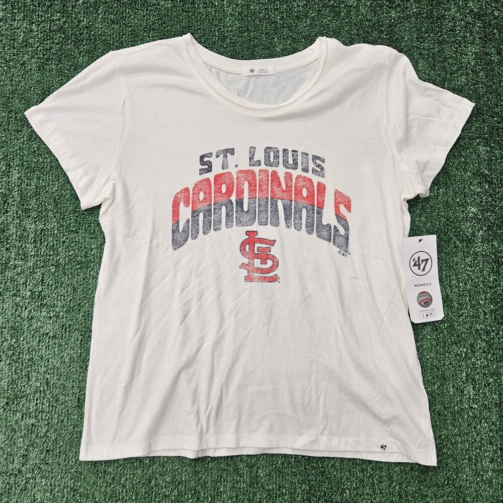 St. Louis Cardinals Shirt Womens Large White Retro MLB Tee '47 NWT